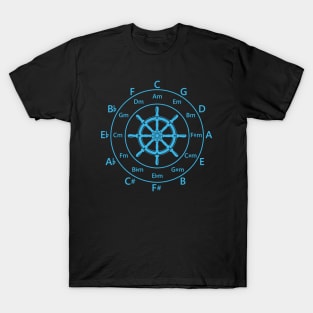 Circle of Fifths Ship Steering Wheel Cool Blue T-Shirt